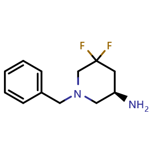 Chemical structure of (R)-1-benzyl-5,5-difluoropiperidin-3-amine , CAS 1858207-20-1, AChemBlock Q61285