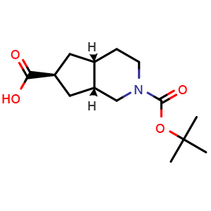 Chemical structure of rel-(4aR,6S,7aR)-2-(tert-butoxycarbonyl)octahydro-1H-cyclopenta[c]pyridine-6-carboxylic acid , CAS 1357353-18-4, AChemBlock Q61288