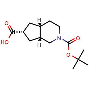 Chemical structure of rel-(4aR,6R,7aR)-2-(tert-butoxycarbonyl)octahydro-1H-cyclopenta[c]pyridine-6-carboxylic acid , CAS 1357353-13-9, AChemBlock Q61289