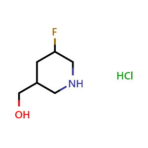 Chemical structure of (5-fluoropiperidin-3-yl)methanol hydrochloride , CAS 1356342-54-5, AChemBlock Q61297