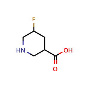 Chemical structure of 5-fluoropiperidine-3-carboxylic acid , CAS 1206678-30-9, AChemBlock Q61298