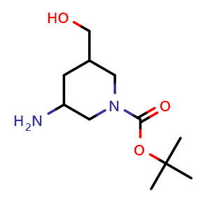 Chemical structure of tert-butyl 3-amino-5-(hydroxymethyl)piperidine-1-carboxylate , CAS 1312805-82-5, AChemBlock Q61304