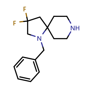 Chemical structure of 1-benzyl-3,3-difluoro-1,8-diazaspiro[4.5]decane , CAS 2227205-09-4, AChemBlock Q61347