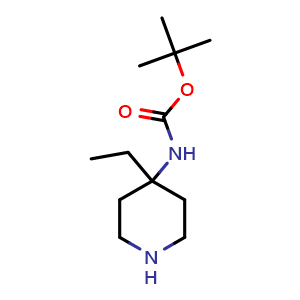 Chemical structure of tert-butyl (4-ethylpiperidin-4-yl)carbamate , CAS 440101-15-5, AChemBlock Q61350
