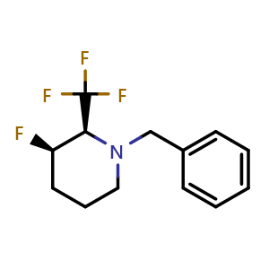 Chemical structure of (2S,3R)-1-benzyl-3-fluoro-2-(trifluoromethyl)piperidine , CAS 1782959-05-0, AChemBlock Q61355