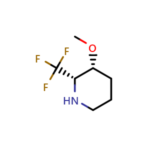 Chemical structure of (2S,3R)-3-methoxy-2-(trifluoromethyl)piperidine , CAS 1932359-36-8, AChemBlock Q61359