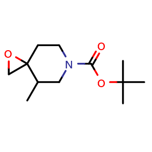 Chemical structure of tert-butyl 4-methyl-1-oxa-6-azaspiro[2.5]octane-6-carboxylate , CAS 862669-17-8, AChemBlock Q61364