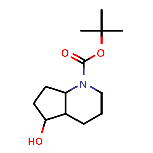 Chemical structure of tert-butyl 5-hydroxyoctahydro-1H-cyclopenta[b]pyridine-1-carboxylate , CAS 1884712-15-5, AChemBlock Q61376