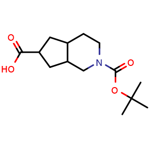 Chemical structure of 2-(tert-butoxycarbonyl)octahydro-1H-cyclopenta[c]pyridine-6-carboxylic acid , CAS 1559845-82-7, AChemBlock Q61381
