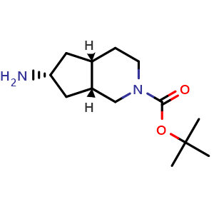 Chemical structure of tert-butyl (4aS,6R,7aR)-6-aminooctahydro-2H-cyclopenta[c]pyridine-2-carboxylate , CAS 1932206-00-2, AChemBlock Q61382