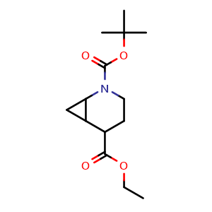 Chemical structure of 2-(tert-butyl) 5-ethyl 2-azabicyclo[4.1.0]heptane-2,5-dicarboxylate , CAS 2116846-35-4, AChemBlock Q61389