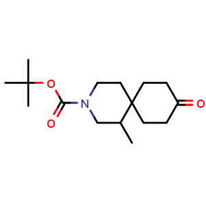 Chemical structure of tert-butyl 1-methyl-9-oxo-3-azaspiro[5.5]undecane-3-carboxylate , CAS 2306261-74-3, AChemBlock Q61392