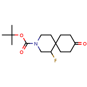 Chemical structure of tert-butyl 1-fluoro-9-oxo-3-azaspiro[5.5]undecane-3-carboxylate , CAS 2306269-59-8, AChemBlock Q61394