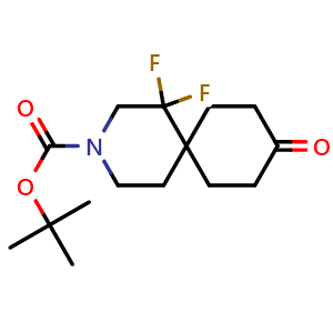 Chemical structure of tert-butyl 1,1-difluoro-9-oxo-3-azaspiro[5.5]undecane-3-carboxylate , CAS 2306276-39-9, AChemBlock Q61395