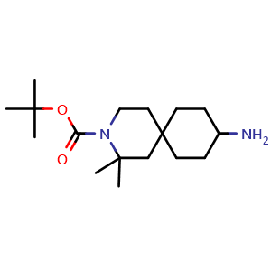 Chemical structure of tert-butyl 9-amino-2,2-dimethyl-3-azaspiro[5.5]undecane-3-carboxylate , CAS 2306268-60-8, AChemBlock Q61402