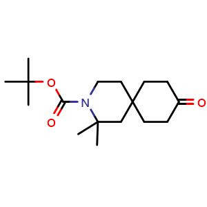Chemical structure of tert-butyl 2,2-dimethyl-9-oxo-3-azaspiro[5.5]undecane-3-carboxylate , CAS 2306264-70-8, AChemBlock Q61403