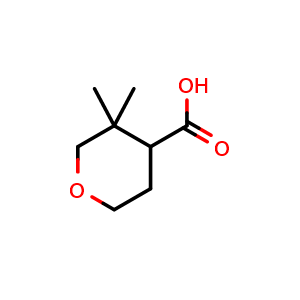 Chemical structure of 3,3-dimethyltetrahydro-2H-pyran-4-carboxylic acid , CAS 1780025-53-7, AChemBlock Q61468