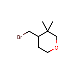 Chemical structure of 4-(Bromomethyl)-3,3-dimethyltetrahydro-2H-pyran , CAS 2091216-50-9, AChemBlock Q61471