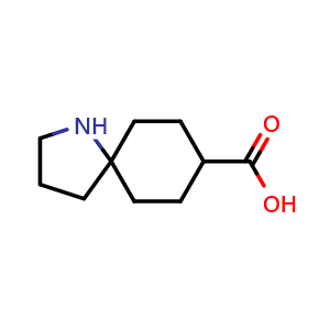 Chemical structure of 1-azaspiro[4.5]decane-8-carboxylic acid , CAS 1511419-86-5, AChemBlock Q61488