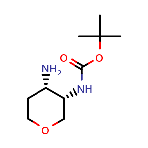 Chemical structure of tert-butyl ((3S,4S)-4-aminotetrahydro-2H-pyran-3-yl)carbamate , CAS 1350734-62-1, AChemBlock Q61505
