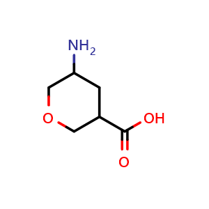 Chemical structure of 5-aminotetrahydro-2H-pyran-3-carboxylic acid , CAS 1782547-02-7, AChemBlock Q61512