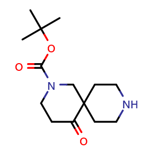 Chemical structure of tert-butyl 5-oxo-2,9-diazaspiro[5.5]undecane-2-carboxylate , CAS 1368340-95-7, AChemBlock Q61517
