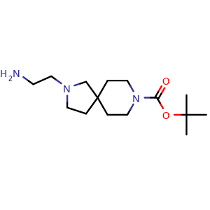 Chemical structure of tert-butyl 2-(2-aminoethyl)-2,8-diazaspiro[4.5]decane-8-carboxylate , CAS 1420876-70-5, AChemBlock Q61518