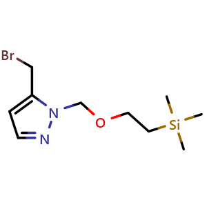 Chemical structure of 5-(bromomethyl)-1-((2-(trimethylsilyl)ethoxy)methyl)-1H-pyrazole , CAS 2306265-76-7, AChemBlock Q61528