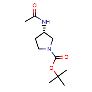 Chemical structure of tert-butyl (S)-3-acetamidopyrrolidine-1-carboxylate , CAS 114636-37-2, AChemBlock Q61540