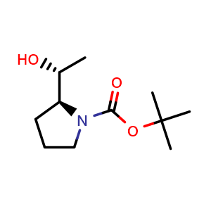 Chemical structure of tert-butyl (S)-2-((R)-1-hydroxyethyl)pyrrolidine-1-carboxylate , CAS 310450-41-0, AChemBlock Q61542