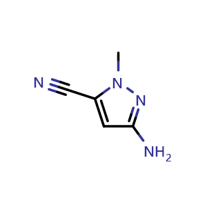Chemical structure of 3-amino-1-methyl-1H-pyrazole-5-carbonitrile , CAS 1649468-47-2, AChemBlock Q61553