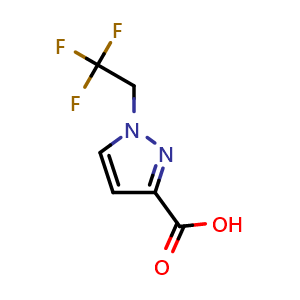 Chemical structure of 1-(2,2,2-trifluoroethyl)-1H-pyrazole-3-carboxylic acid , CAS 942853-22-7, AChemBlock Q61568