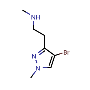 Chemical structure of 2-(4-bromo-1-methyl-1H-pyrazol-3-yl)-N-methylethan-1-amine , CAS 1782457-43-5, AChemBlock Q61570