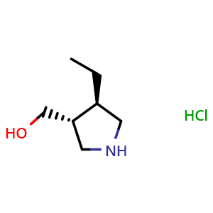 Chemical structure of ((3R,4R)-4-ethylpyrrolidin-3-yl)methanol hydrochloride , CAS 2306254-69-1, AChemBlock Q61583
