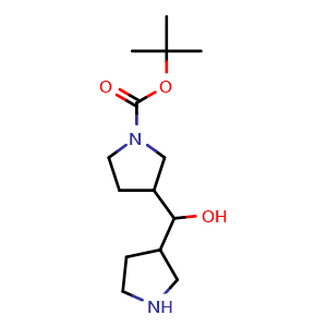 Chemical structure of tert-butyl 3-(hydroxy(pyrrolidin-3-yl)methyl)pyrrolidine-1-carboxylate , CAS 2306277-67-6, AChemBlock Q61606