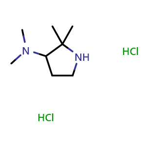 Chemical structure of N,N,2,2-tetramethylpyrrolidin-3-amine dihydrochloride , CAS 2206970-46-7, AChemBlock Q61610