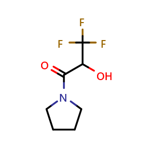 Chemical structure of 3,3,3-trifluoro-2-hydroxy-1-(pyrrolidin-1-yl)propan-1-one , CAS 125969-74-6, AChemBlock Q61615