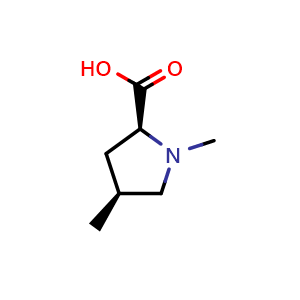 Chemical structure of (2S,4S)-1,4-dimethylpyrrolidine-2-carboxylic acid , CAS 89921-40-4, AChemBlock Q61617