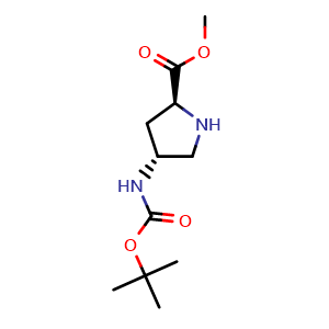 Chemical structure of methyl (2S,4R)-4-((tert-butoxycarbonyl)amino)pyrrolidine-2-carboxylate , CAS 473806-21-2, AChemBlock Q61635