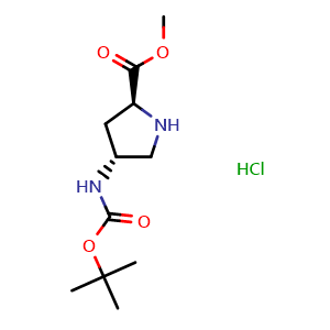 Chemical structure of methyl (2S,4R)-4-((tert-butoxycarbonyl)amino)pyrrolidine-2-carboxylate hydrochloride , CAS 913742-54-8, AChemBlock Q61636