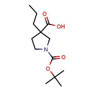 Chemical structure of 1-(tert-butoxycarbonyl)-3-propylpyrrolidine-3-carboxylic acid , CAS 1476721-30-8, AChemBlock Q61654