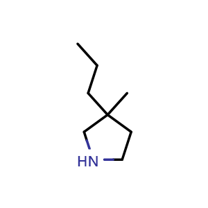 Chemical structure of 3-methyl-3-propylpyrrolidine , CAS 88725-15-9, AChemBlock Q61655