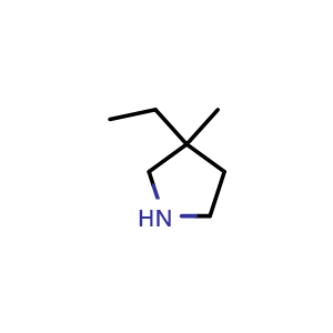 Chemical structure of 3-ethyl-3-methylpyrrolidine , CAS 34971-67-0, AChemBlock Q61657