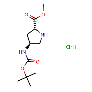 Chemical structure of methyl (2R,4S)-4-((tert-butoxycarbonyl)amino)pyrrolidine-2-carboxylate hydrochloride , CAS 1279032-67-5, AChemBlock Q61662