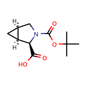 Chemical structure of (1S,2R,5R)-3-(tert-butoxycarbonyl)-3-azabicyclo[3.1.0]hexane-2-carboxylic acid , CAS 937244-10-5, AChemBlock Q61672