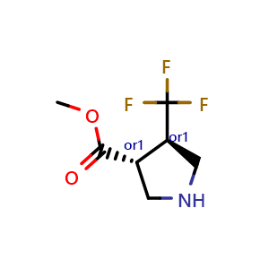 Chemical structure of methyl trans-4-(trifluoromethyl)pyrrolidine-3-carboxylate , CAS 1004529-48-9, AChemBlock Q61676