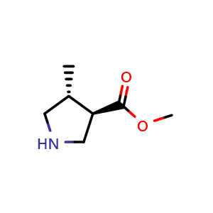 Chemical structure of methyl (3R,4R)-4-methylpyrrolidine-3-carboxylate , CAS 1260603-20-0, AChemBlock Q61695