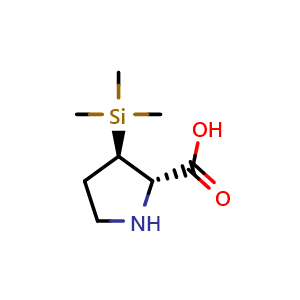 Chemical structure of (2S,3R)-3-(trimethylsilyl)pyrrolidine-2-carboxylic acid , CAS 2306249-32-9, AChemBlock Q61703