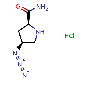 Chemical structure of (2S,4S)-4-azidopyrrolidine-2-carboxamide hydrochloride , CAS 2306252-28-6, AChemBlock Q61710