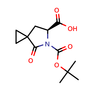 Chemical structure of (S)-5-(tert-butoxycarbonyl)-4-oxo-5-azaspiro[2.4]heptane-6-carboxylic acid , CAS 2306253-69-8, AChemBlock Q61717